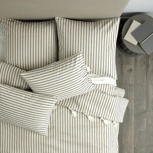 Ballard Designs 100% Cotton Ticking Stripe Bedding Duvet Cover King